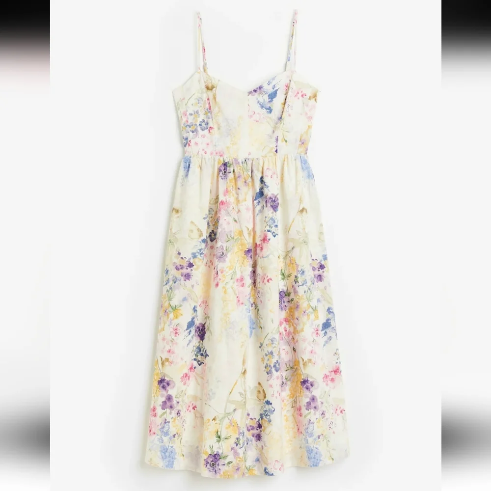 H&M Linen & Cotton Blend Floral Midi Dress Garden Tea Party Feminine Pastel XL - Picture 4 of 14